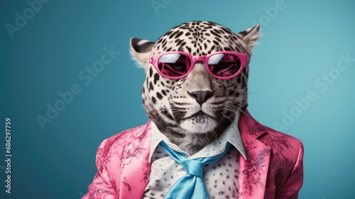 studio portrait of jaguar with glasses and stylish suit, isolated on clean background,accessories business concept