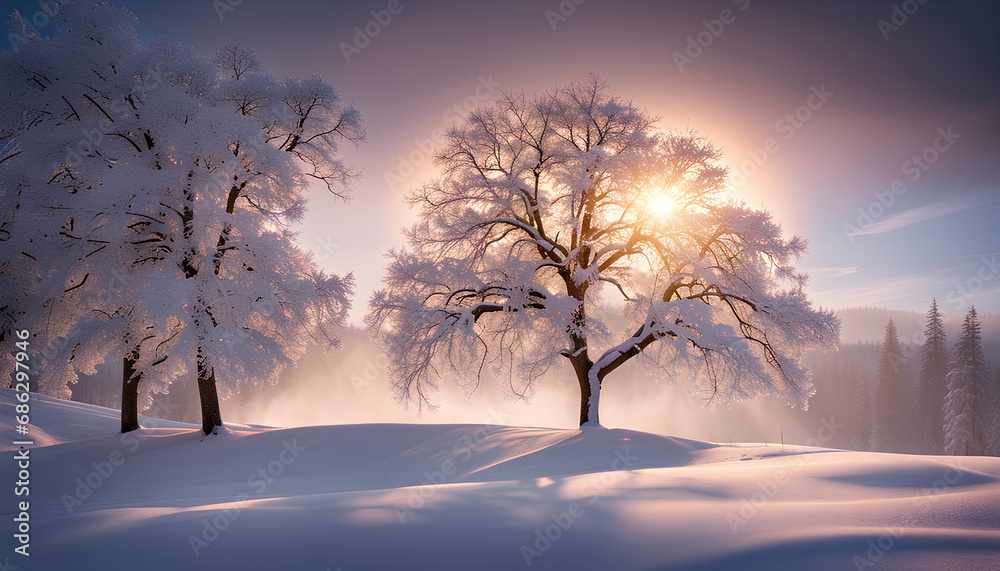 Winter Wonderland: Serene Snowscape at Twilight Winter Wonderland: Serene Snowscape at Twilight