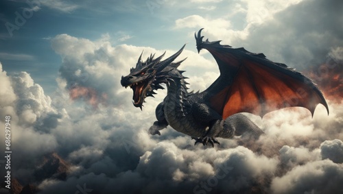 black dragon in the clouds