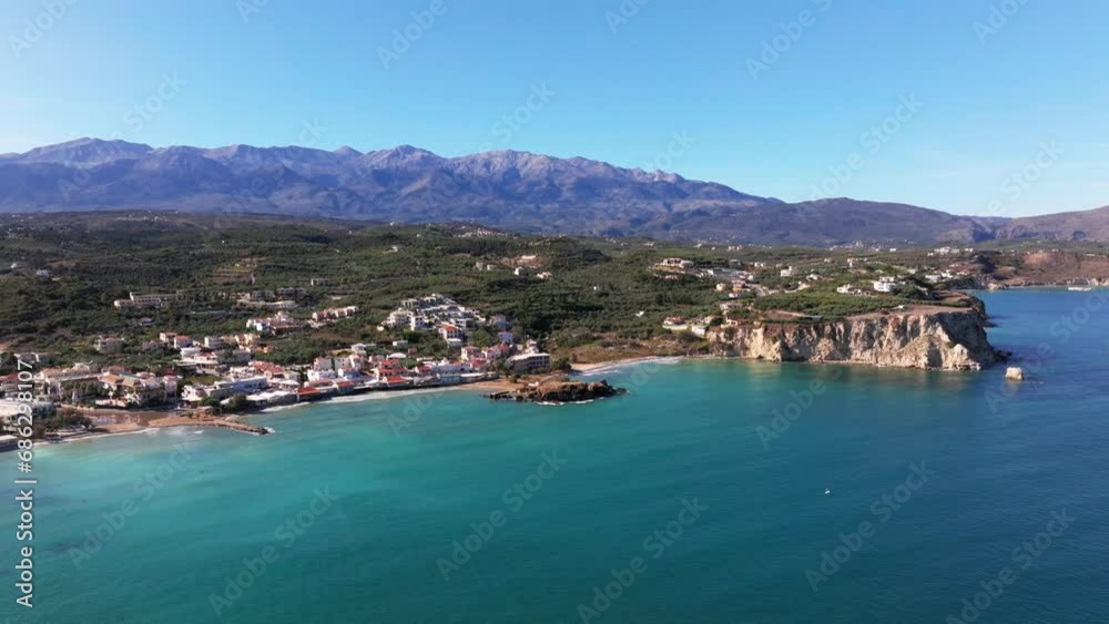 Crete, Greece. Aerial drone shot. Falassarna Beach in Chania, Elafonisi lagoon, 