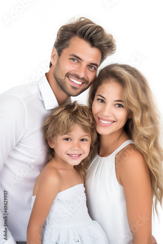 happy family of mother, father and kids isolated on white background, group of cheerful people studio shot
