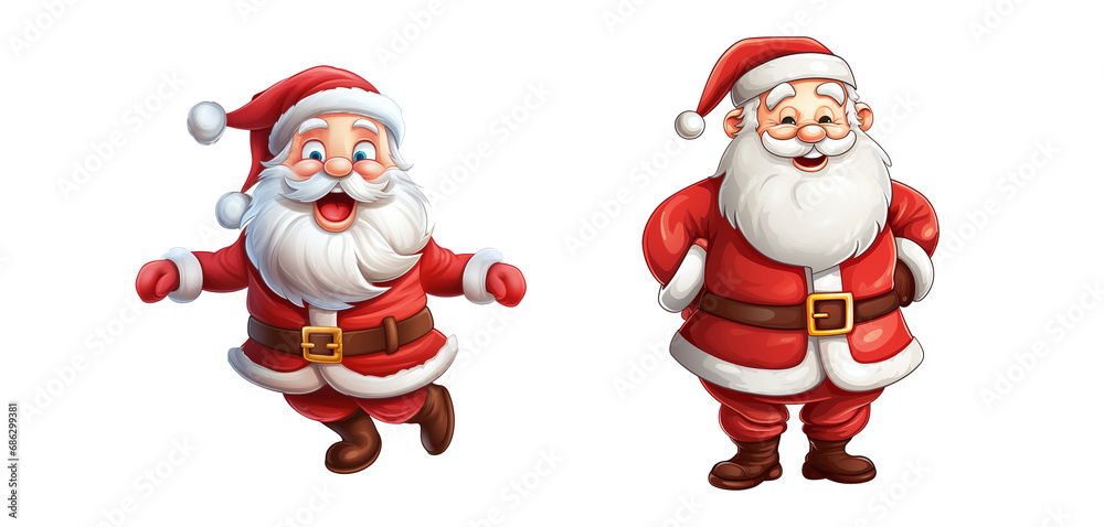 two santa claus on a transparent background. png file