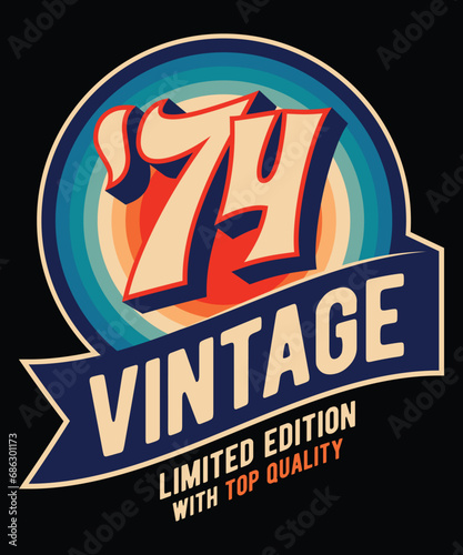 50th Birthday vector illustration for shirt and birthday gift for her and for him. 80s retro style born in 1974 design template.