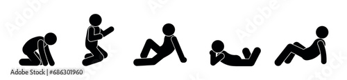 stick figure human silhouette, sitting man icon, people isolated lie