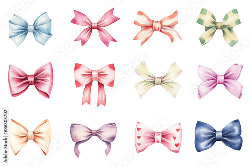 Gift bows watercolor on white background, valentines day concept