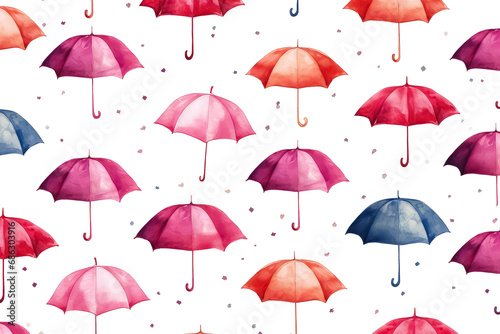 Colorful umbrellas with hearts instead of raindrops watercolor on white background  valentines day concept