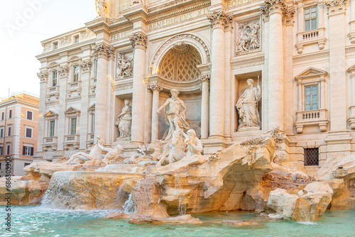 front and center image of the Trevi Fountain. City of Rome, Italy. 