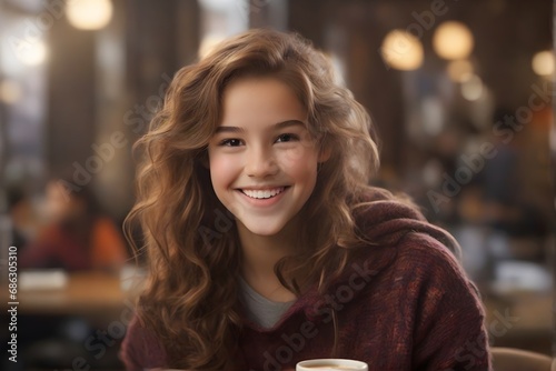A young lady drinking coffee photo