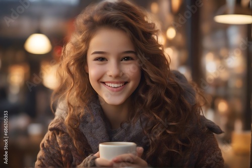 A young lady drinking coffee
