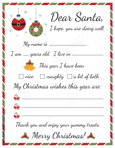 Printable Letter to Santa. Santa Letters for kids. Dear Santa Letter. Santa mail. Christmas Wish List.