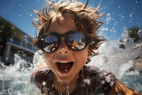 Aquatic Lifestyle Realistic Image of Happy Kid Enjoying a Swim in Goggles Generative AI