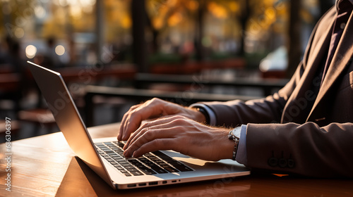 office worker at a laptop in the process of communication with a client