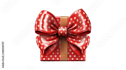 Red gift bow with white dots. PNG.