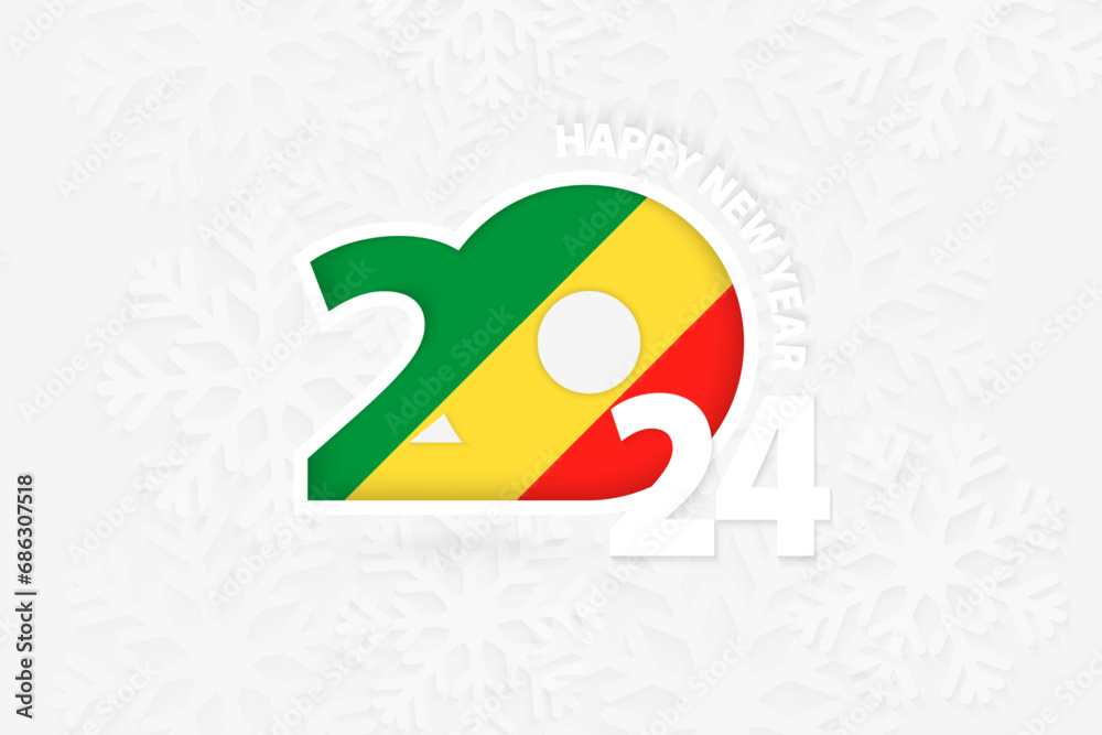 New Year 2024 for Congo on snowflake background. New Year 2024 for Congo on snowflake background.