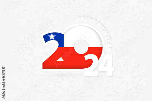 New Year 2024 for Chile on snowflake background.
