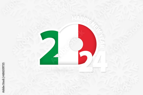 New Year 2024 for Italy on snowflake background.