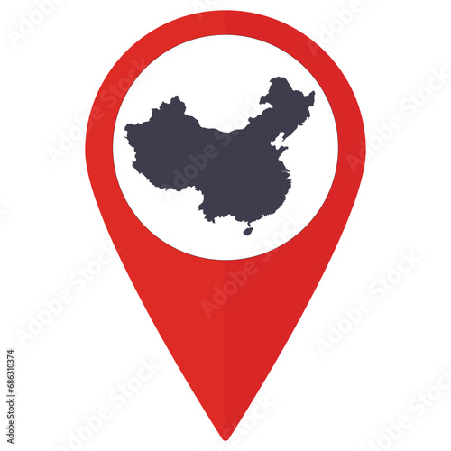  China map on red map pinpoint icon isolated. Map of China