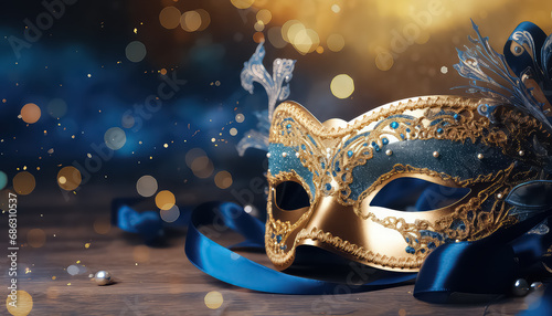 Venetian mask in blue and gold ,concept carnival