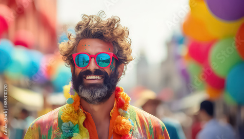 Man in sunglasses and bright shirt ,concept carnival