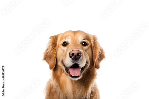 Beautiful and funny Golden Retriever dogs. Front view of dog studio photo Isolated dog dog face close up Stick out your tongue. On a transparent background. Isolated.