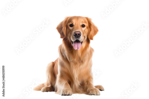 Beautiful and funny Golden Retriever dogs. Front view of dog studio photo Isolated dog dog face close up Stick out your tongue. On a transparent background. Isolated.