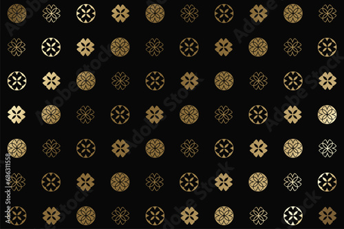 seamless pattern with black and golden flowers.