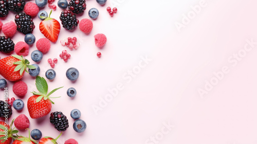 Berries on a pastel pink background