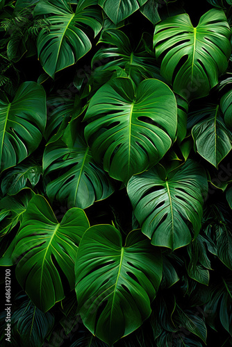 Natural background of tropical monstera leaves