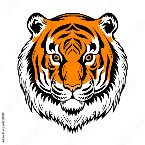Fototapeta Naklejka Na Ścianę i Meble -  Tiger head on a white background. Predatory striped cat beast. Wildlife animal. Vector art illustration hand drawn