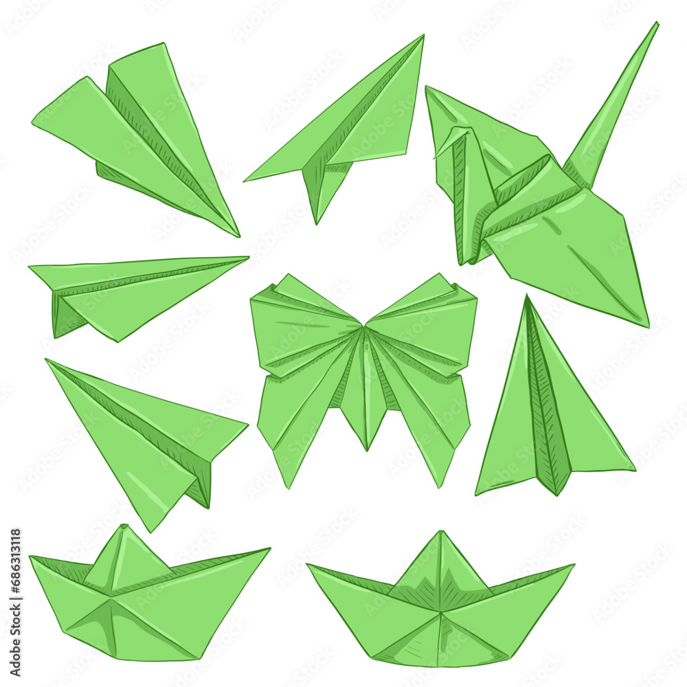Fotografie Vector Set of Cartoon Origami Paper Objects.