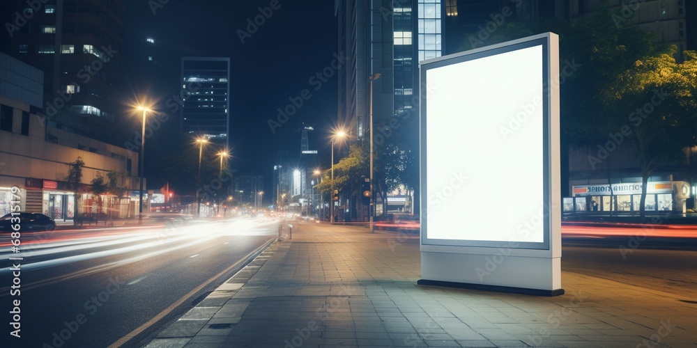 Outdoor mockup of a blank information poster on patterned paving-stone; an empty vertical street banner template in an alley; billboard placeholder mock-up on a city boulevard in an alleyway outdoors 
