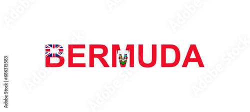Letters Bermuda in the style of the country flag. Bermuda word in national flag style.