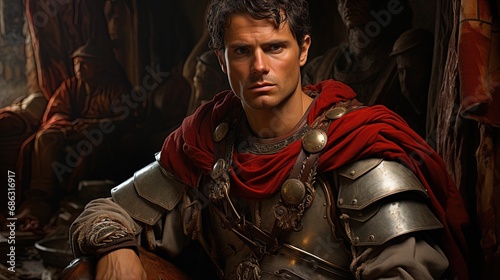 Portrait of Julius Caesar in roman military uniform.