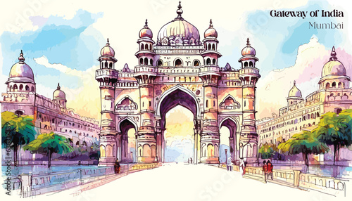 Hand drawn sketch of gate way of India Mumbai Maharashtra India in vector illustration