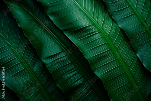 Dense tropical foliage  interplay of light and shadows on green leaves.