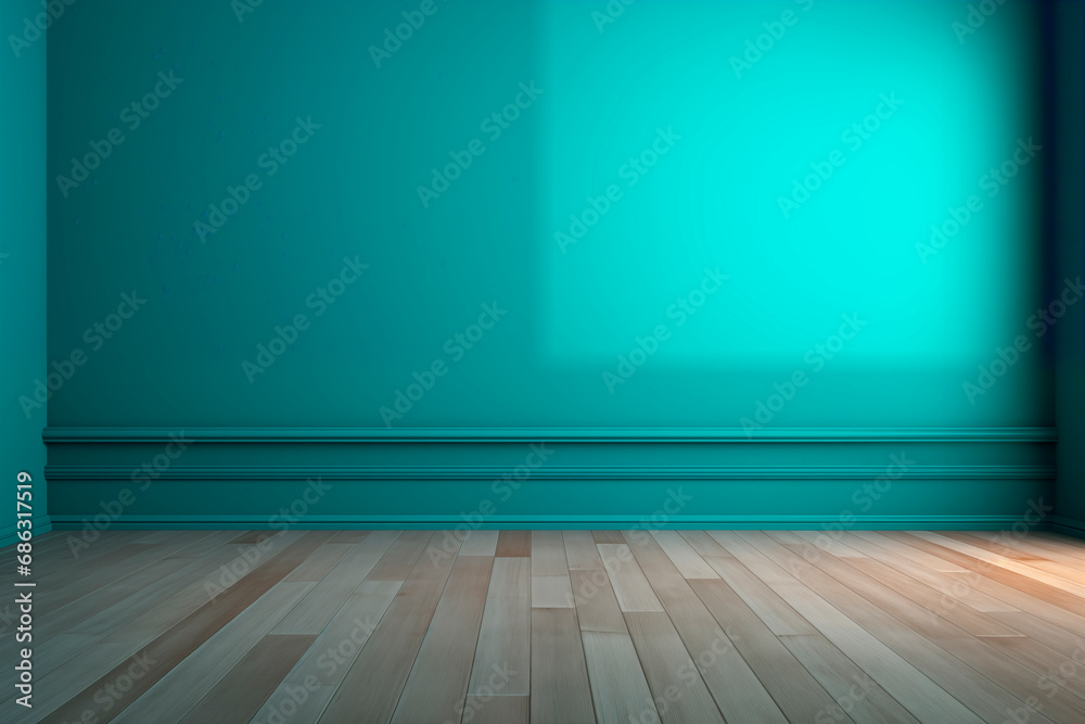 Blue gradient wall and wooden floor, soft lighting casting gentle shadows. Blue gradient wall and wooden floor, soft lighting casting gentle shadows.