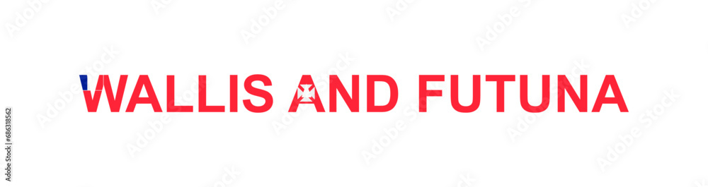Letters Wallis and Futuna in the style of the country flag. Wallis and Futuna word in national flag style. Letters Wallis and Futuna in the style of the country flag. Wallis and Futuna word in national flag style.