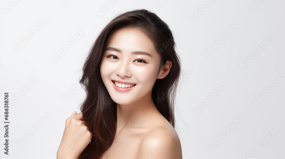 Portrait asian woman Perfect clean fresh skin isolated on white background. Portrait asian woman Perfect clean fresh skin isolated on white background.