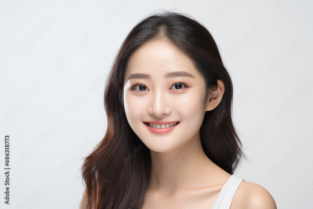 Portrait asian woman Perfect clean fresh skin isolated on white background. Portrait asian woman Perfect clean fresh skin isolated on white background.