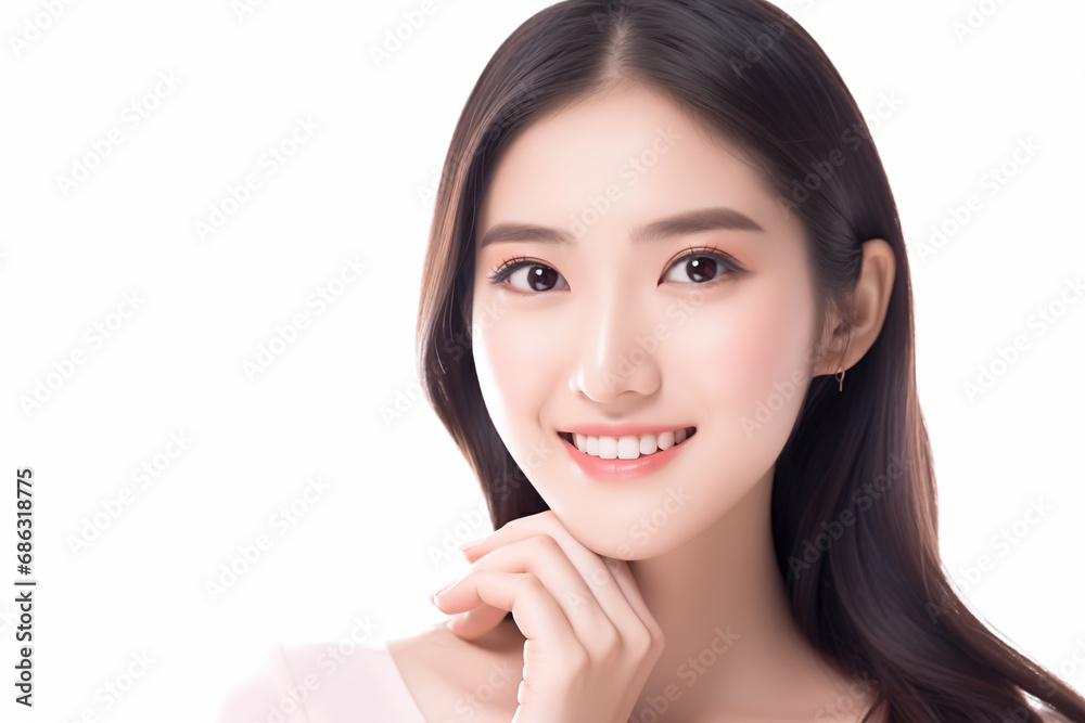 Portrait asian woman Perfect clean fresh skin isolated on white background. Portrait asian woman Perfect clean fresh skin isolated on white background.