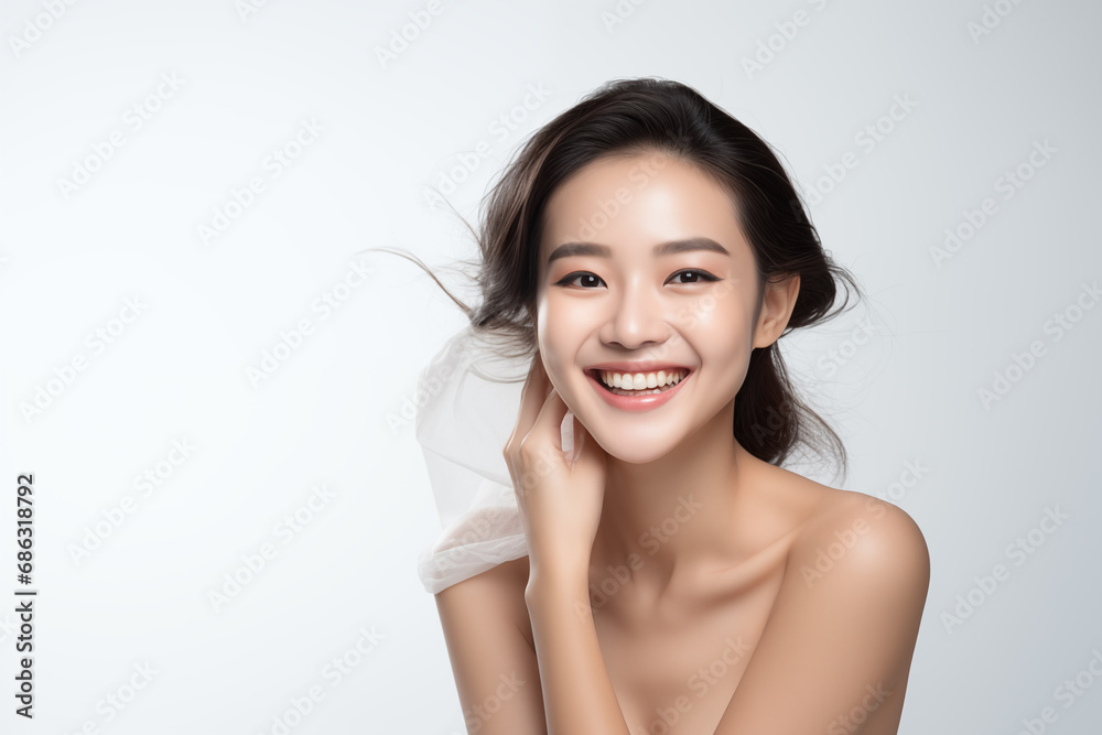 Portrait asian woman Perfect clean fresh skin isolated on white background. Portrait asian woman Perfect clean fresh skin isolated on white background.