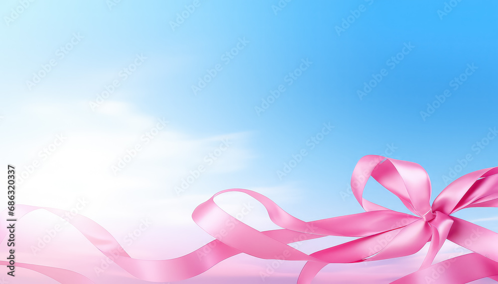 pink ribbon on blue sky background World Cancer Day Concept