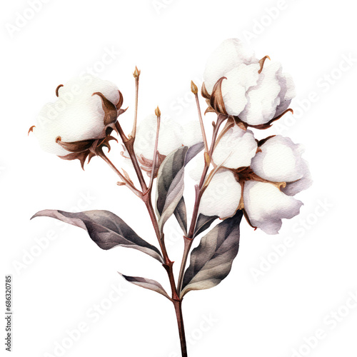 delicate white cotton plant close-up on a white