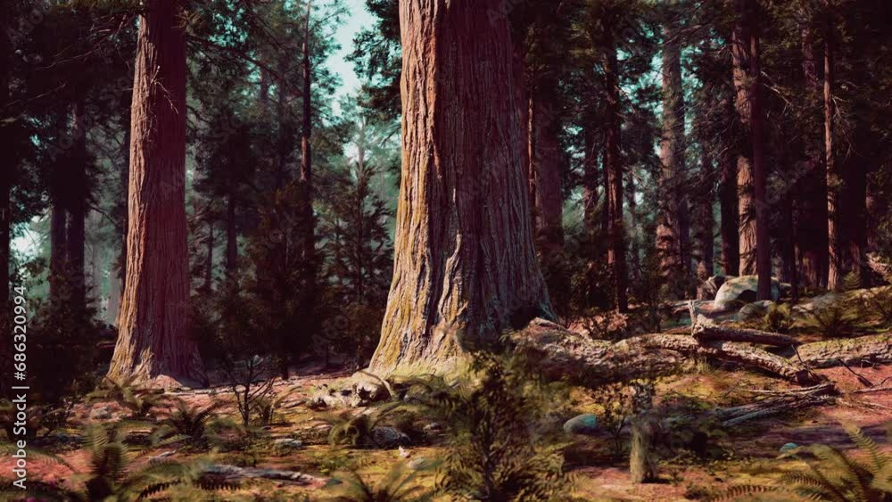 A painting of a forest with trees and rocks A painting of a forest with trees and rocks