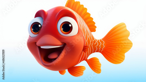 Red fish with a cheerful face 3D on a white background.