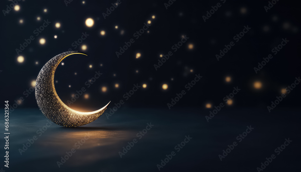 Glowing crescent moon on blurred background, ramadan concept - obrazy, fototapety, plakaty 