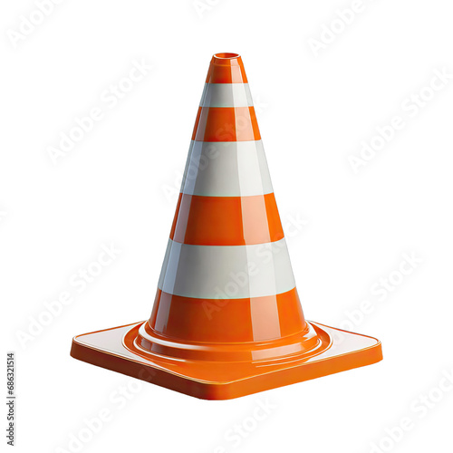 orange realistic road traffic plastic cone with white stripes isolated on transparent background photo