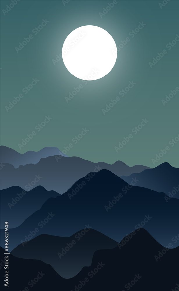 Pantalla de cielo nocturno oscuro ilustrado con luna llena - obrazy, fototapety, plakaty 