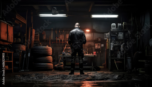 auto mechanic checking tires and rubber treads for safety, concept with car repair.