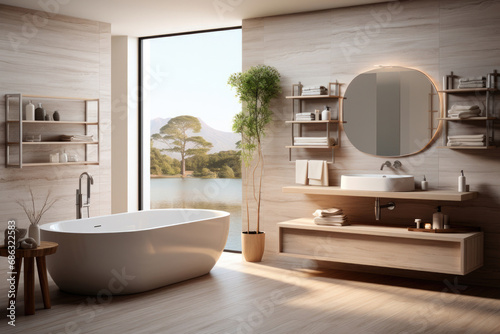 Interior of a bright modern bathroom in a minimalist style